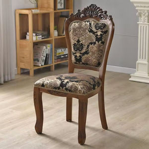 Chaise de salle à manger en bois massif sculpté, dossier en tissu, accoudoirs, design moderne, durable, stable, motif floral américain pour appartement, villa - Product Image 1