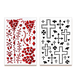 Pegatinas Faciales de Halloween con Diamantes de Imitación, Diseño de Murciélago Rojo y Negro, Pegatinas de Tatuaje de Maquillaje para Cosplay y Fiestas - Product Image 2