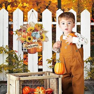 OEM Hello Fall Thanksgiving <span class=keywords><strong>Décoration</strong></span> Suspendue en Bois pour Porte, Style Ferme, avec Pot Mason, Citrouille et Feuille d'Érable, Faible MOQ, Livraison Rapide - Product Image 4
