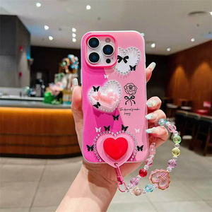 Per <span class=keywords><strong>OPPO</strong></span> F33/A6/A6 Pro/F31/F31 Pro Custodia per telefono in TPU <span class=keywords><strong>con</strong></span> motivo a cuore e rosa, colori a blocchi, <span class=keywords><strong>con</strong></span> catena da polso <span class=keywords><strong>con</strong></span> perline, protezione anti-caduta - Product Image 5