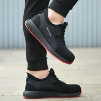 Chaussures de sécurité noires antidérapantes et imperméables en cuir avec embout en acier pour hommes, idéales pour l'industrie lourde, style Work Boot Fashion, avec tige en maille respirante.