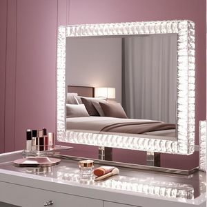 Espejo de baño Maquillaje de lujo Brillo Espejo de cristal Espejo de maquillaje con luces LED