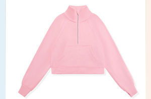 Sweat-shirt personnalisé pour femmes, pull-over en polaire, veste avec poche, streetwear de couleur unie, sweat-shirt sportif court à demi-fermeture éclair pour femmes - Product Image 6