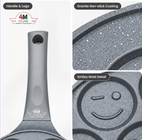 Poêle à crêpes FOURM Smile Face en granit antiadhésif en fonte d'aluminium, mini-appareil à crêpes pour le petit-déjeuner des enfants, compatible induction