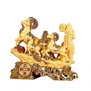 Ornamento Zodiacale Tre Pecore di <span class=keywords><strong>San</strong></span> Yang Kai Tai - Attrai Ricchezza e Prosperità, Artigianato in Resina, Decorazione per Casa e Soggiorno, Grande Regalo Aziendale - Product Image 1