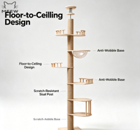 MEEW Arbre à chat en bois massif de 81 pouces, arbre d'activités multi-niveaux, lit capsule spatiale, griffoir en sisal, stable et durable