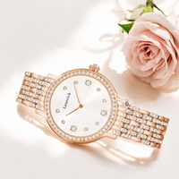 Montre à Quartz de luxe pour femmes, bracelet en acier inoxydable, ton or Rose, incrustation de strass, cadran blanc, montre-bracelet féminine
