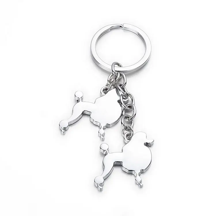 Promo Pets Accessory Customized Alloy Metal Poodle Key Chains Charm Engraved Logo Promotion Gift Key Rings Custom Logo