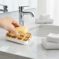 Porte-savon en bambou gris noir biodégradable, plateau pour savon en barre, facile à nettoyer avec plateau auto-drainant pour salle de bain et douche