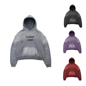 High Quality <b>fabric</b> 100% Cotton Distressed Acid Wash Pullover Hoodie hot Supplier Custom Oversized French Terry men's Hoodies - Product Image 1