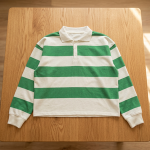 เสื้อเชิ้ตแขนสั้นผู้ชายลายทางผ้าแคนวาสถักแบบลำลองระบายอากาศได้ดีสีเขียวขาวลายปกติ - Product Image 6