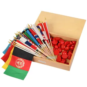 Bandeiras de brinquedo ge082 (nx), bandeiras educativas de madeira para crianças, material montessori