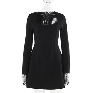 Yl24444 automne nouveaux vêtements pour femmes tempérament loisirs coupe ajustée col carré une balançoire à manches longues <span class=keywords><strong>Dr</strong></span> - Product Image 6
