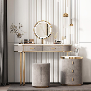 Meuble de toilette moderne gris rose avec tiroir, meuble de chambre à coucher bleu, table de maquillage de luxe avec miroir LED - Product Image 6
