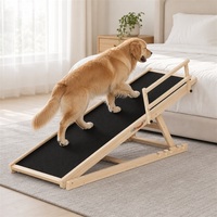 Rampe pour chien pour lit surélevé, hauteur réglable, avec tapis antidérapant et barrières latérales, rampe portable en bois pour chiens de petite à grande taille