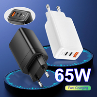 Boîte personnalisée avec logo, chargeur mural portable USB-C 65W à charge rapide PD QC3.0 Gan, 3 ports, protection OTP/OVP, adaptateur pour ordinateur portable