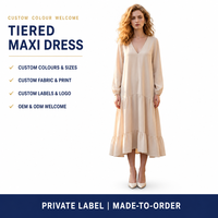 Robe longue à volants pour femme, col en V, manches longues, coupe ample, trois niveaux, couleur unie, fabricant OEM ODM
