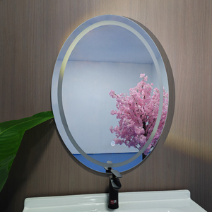 กระจกห้องน้ำ LED รูปวงรีไร้กรอบแบบขายส่ง, กระจกแต่งหน้าติดผนังแบบมีไฟส่องหลังพร้อมระบบควบคุมแบบสัมผัสสองวงแหวน - Product Image 2