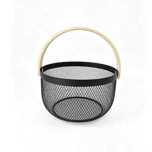 <span class=keywords><strong>Panier</strong></span> à fruits en maille métallique, <span class=keywords><strong>panier</strong></span> <span class=keywords><strong>de</strong></span> rangement pour le linge, organisateur, <span class=keywords><strong>panier</strong></span> à fruits rond en maille avec poignée en bambou - Product Image 5