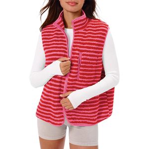Gilet en polaire Sherpa rayé pour femme FOXA, col montant, sans manches, fermeture éclair intégrale, poche avant, vêtements d'automne - Product Image 1