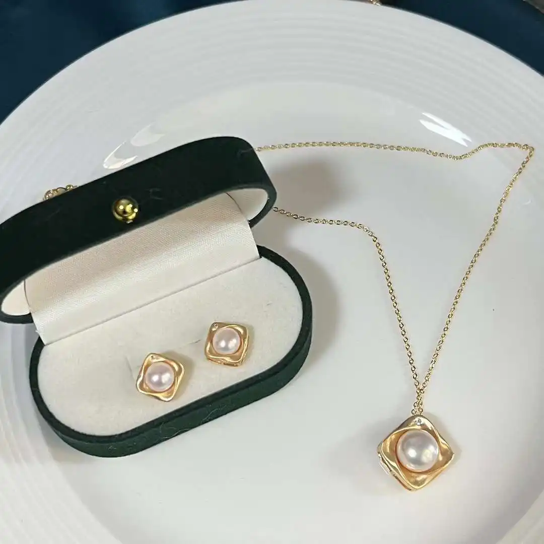Ensemble de diamants brossés givrés 7-11MM pendentif en perles d'eau douce naturelles collier boucles d'oreilles ensemble de bijoux en perles