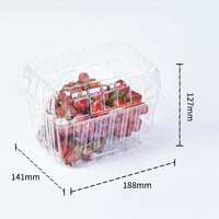 Boîte d'emballage en plastique PET transparente pour fruits cerises raisins 1000g Recyclable Contenant frais pour raisins avec trous au fond et au couvercle