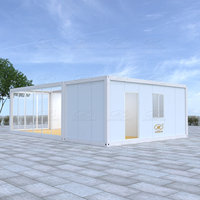 Maison conteneur préfabriquée en acier, design moderne, durable, blanche et bleue, entièrement meublée, pour usage résidentiel et commercial (supermarché)