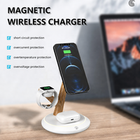 Support de charge magnétique sans fil 3-en-1 15W, design en forme de branche, pour téléphone, montre connectée et écouteurs