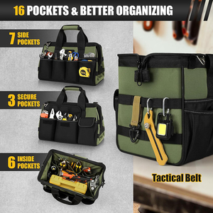 Heavy Duty Tool Bag 15-Inch, 16-Pocket Portable Tool <strong>Box</strong> Organizer <strong>Storage</strong>, Tactical Tote Bag with Large Zipper