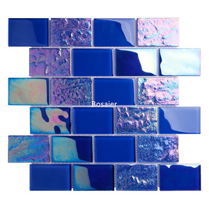 Mosaico in Vetro Metallizzato Blu Profondo con Design Orizzontale Offset e <span class=keywords><strong>Rivestimento</strong></span> Riflettente Perlato per Progetti - Product Image 6