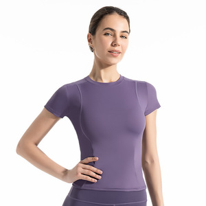 Camisetas de Yoga sin Costuras para Mujer, Corte Regular, Transpirables, Sensación Suave, Manga Corta, Tallas Grandes, Top Deportivo de Secado Rápido para Pilates - Product Image 4