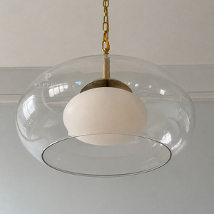 Lampe suspendue rétro à double abat-jour en verre, diffuseur en albâtre, suspension en chaîne en laiton, pour salle à manger, villa, décoration de la maison - Product Image 3