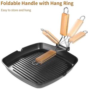 <strong>Grill</strong> <strong>Pan</strong> 11 Inch Portable Nonstick Frying <strong>Pan</strong> for Steak Fish and BBQ Deep Square Griddle <strong>Pan</strong> Folding Handle Induction Skillets - Product Image 3