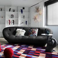 Ensemble de canapés Chesterfield minimalistes français en tissu, style crème irrégulier, forme ovale, pour petits espaces, appartements, villas, hôtels