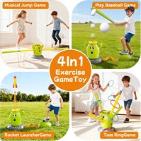 Ensemble de jouets musicaux en plastique 4-en-1 : jeu de lancer d'anneaux, lanceur de fusées à trépasser et jeu de baseball – Jouets d'extérieur pour enfants