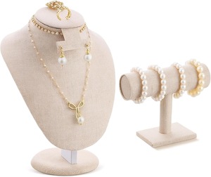 Expositor de Pulseras Desmontable con Barra en T, Organizador de Joyas de Terciopelo Beige para Pulseras, Collares y Pendientes - Product Image 1