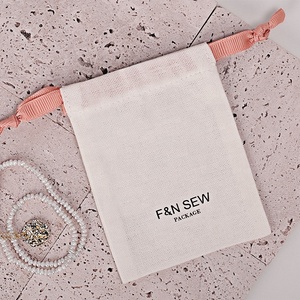 Luxury Soft Linen Cotton Jewelry Drawstring Closure Packaging <b>Bag</b> Eco Friendly <b>Small</b> <b>White</b> Cotton Drawstring <b>Bag</b> with Logo - Product Image 1