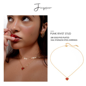 Collier pendentif en agate rouge en forme de cœur, chaîne en acier inoxydable plaqué or 18 carats, bijoux cadeau pour femmes - Product Image 2