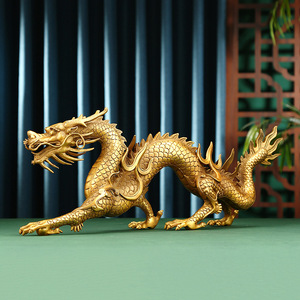 Figurine de dragon en laiton de Copper World, dorée, faite à la main, style chinois, décoration pour la maison, le salon, le bureau, cadeau - Product Image 2