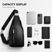 Sac à bandoulière en cuir véritable pour homme, tendance, été, décontracté, pour affaires, avec port USB, motif crocodile, grande capacité