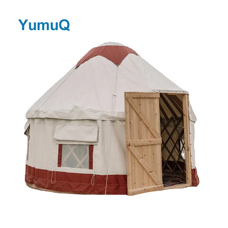 YumuQ綿100% 4シーズングランピングキャンバスラージパオベルテント屋外8〜10人用キャンプ用