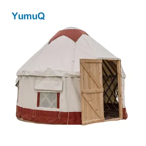 YumuQ 100% Algodão 4 Temporada Glamping Canvas Grande Yurt Bell Tent Outdoor Para 8-10 Pessoa Camping