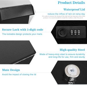 금속 블랙 색상 현대 디자인 야외 벽걸이 형 포스트 편지 상자 도매 사서함 가정 정원 - Product Image 5