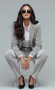 Elegante Conjunto de Pantalón y Blazer de Terciopelo Gris Claro para Mujer, con Blazer Entallado y Pantalones Ajustados, Diseño Formal para Negocios - Product Image 2