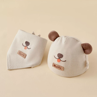 Bonnet en coton de classe A pour nouveau-né, doux, double couche, avec oreilles 3D et patch souriant pour garçons et filles de 0 à 3 mois