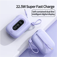2026 Mini Power Bank Portable 22,5W avec Double Câble Intégré et Cordon, Charge Rapide, Affichage Numérique, 10000mAh, Excellent Chargeur