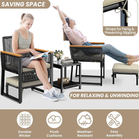 Ensemble de conversation d'extérieur en rotin PE noir, chaise de bistrot en osier avec poufs pour mobilier de jardin
