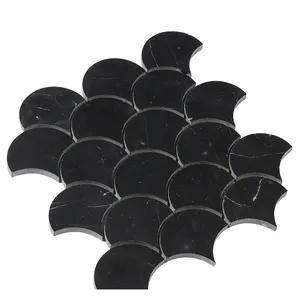 Hitam Nero Marquina dipoles kipas Backsplash dapur bentuk ubin mosaik marmer untuk pola Waterjet dinding pancuran