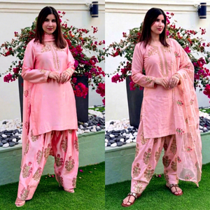 Ensemble de salwar en soie CREAP brodée rose pour femmes, longueur cheville, tenue traditionnelle indienne pakistanaise pour les fêtes et les mariages - Product Image 6