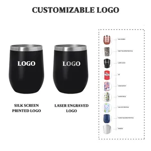 Custom Logo Egg Shape Double Wall Glasses Stainless Steel Insulated Cups Coffee Powder Coating 12 Oz Stemless Wine Tumbler